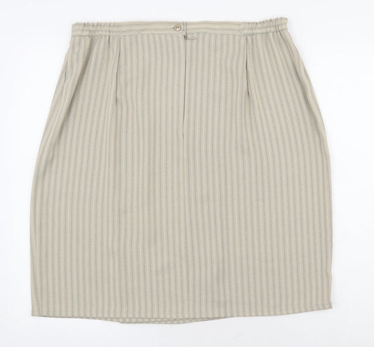 Preworn Womens Beige Striped Polyester Straight & Pencil Skirt Size 36 in Zip