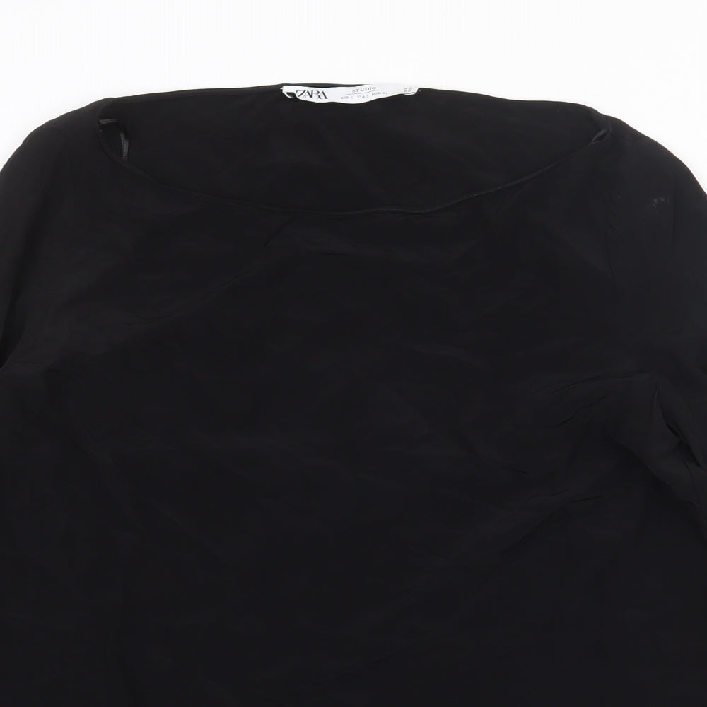 Zara Womens Black Viscose Basic Blouse Size S Round Neck