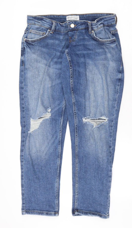 Denim & Co. Womens Blue Cotton Straight Jeans Size 10 Regular Zip