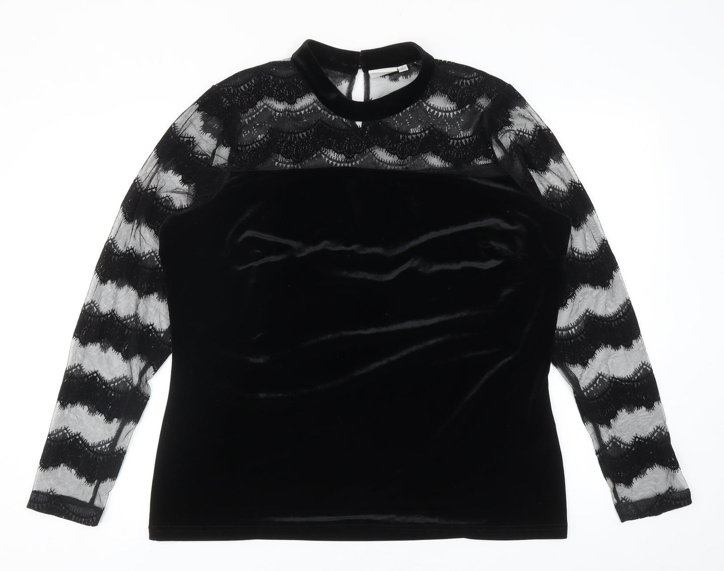 JUNAROSE Womens Black Striped Polyester Basic Blouse Size M Round Neck - Mesh Lace Sleeve