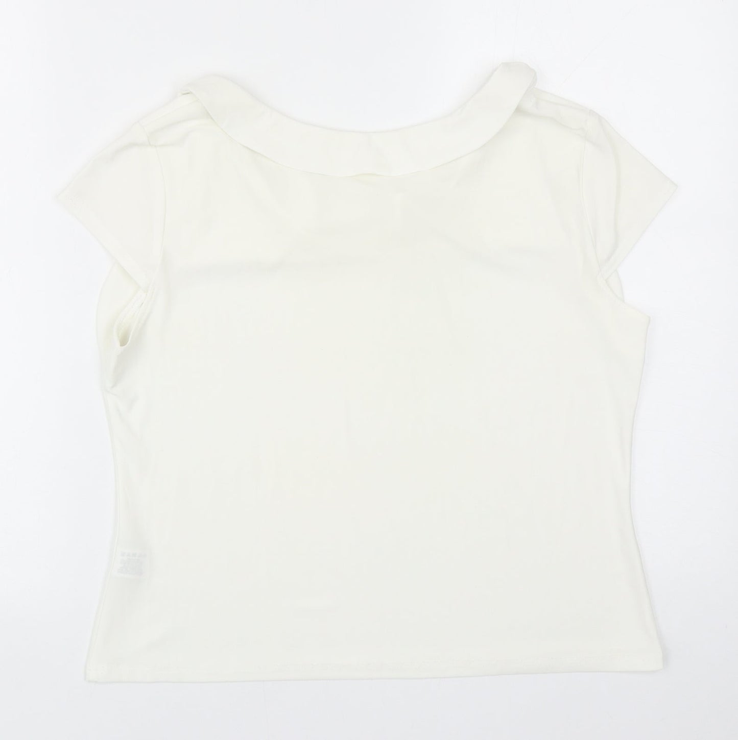 Minuet Womens Ivory Polyester Basic T-Shirt Size 14 Round Neck