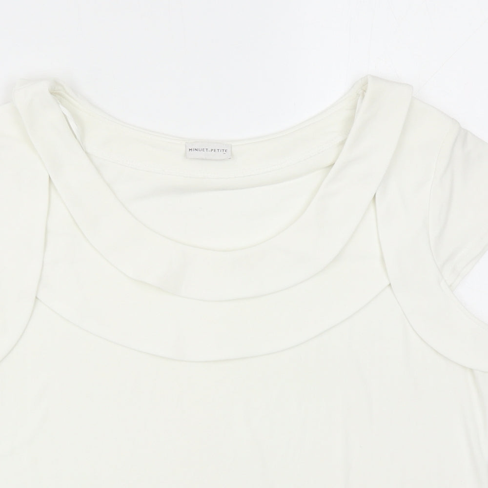 Minuet Womens Ivory Polyester Basic T-Shirt Size 14 Round Neck