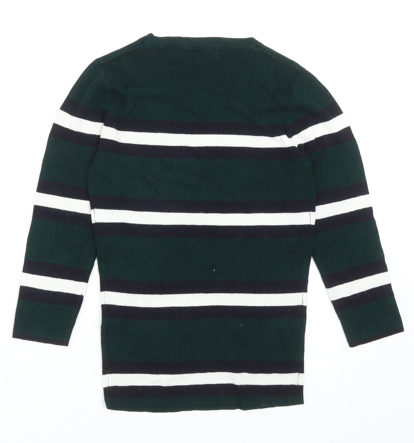 Red Herring Womens Green Round Neck Striped Viscose Pullover Jumper Size 10