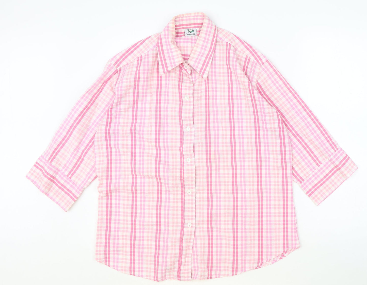 Preworn Womens Pink Geometric Polyester Basic Blouse Size L V-Neck