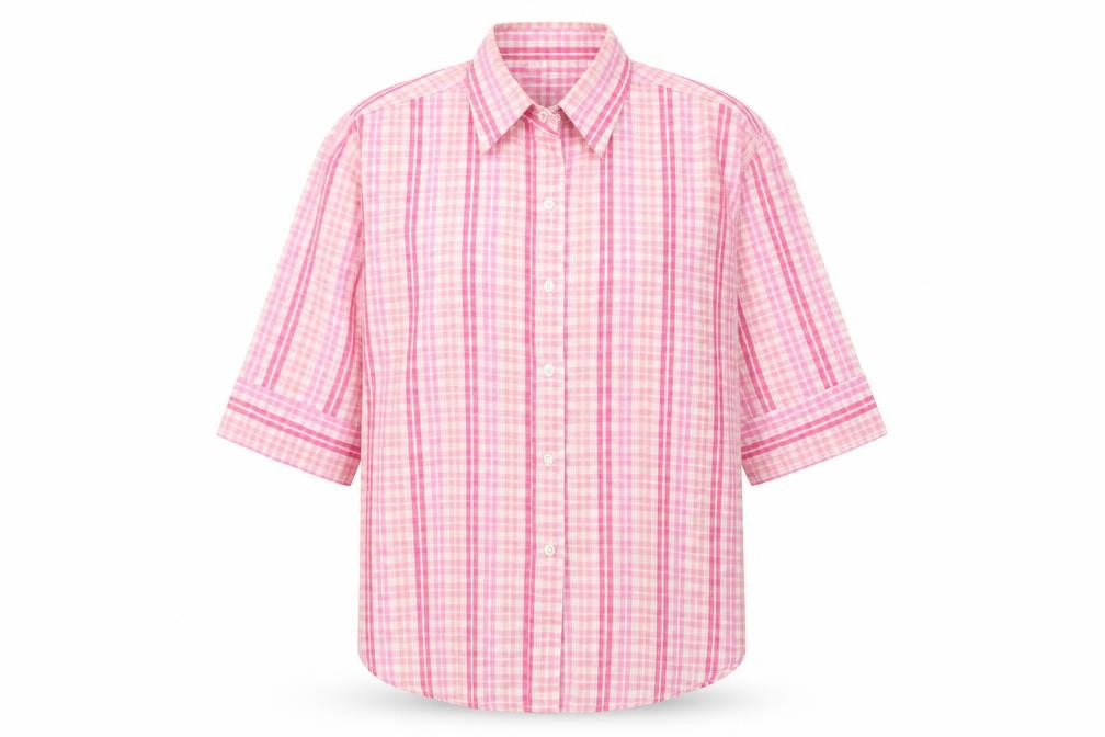Preworn Womens Pink Geometric Polyester Basic Blouse Size L V-Neck