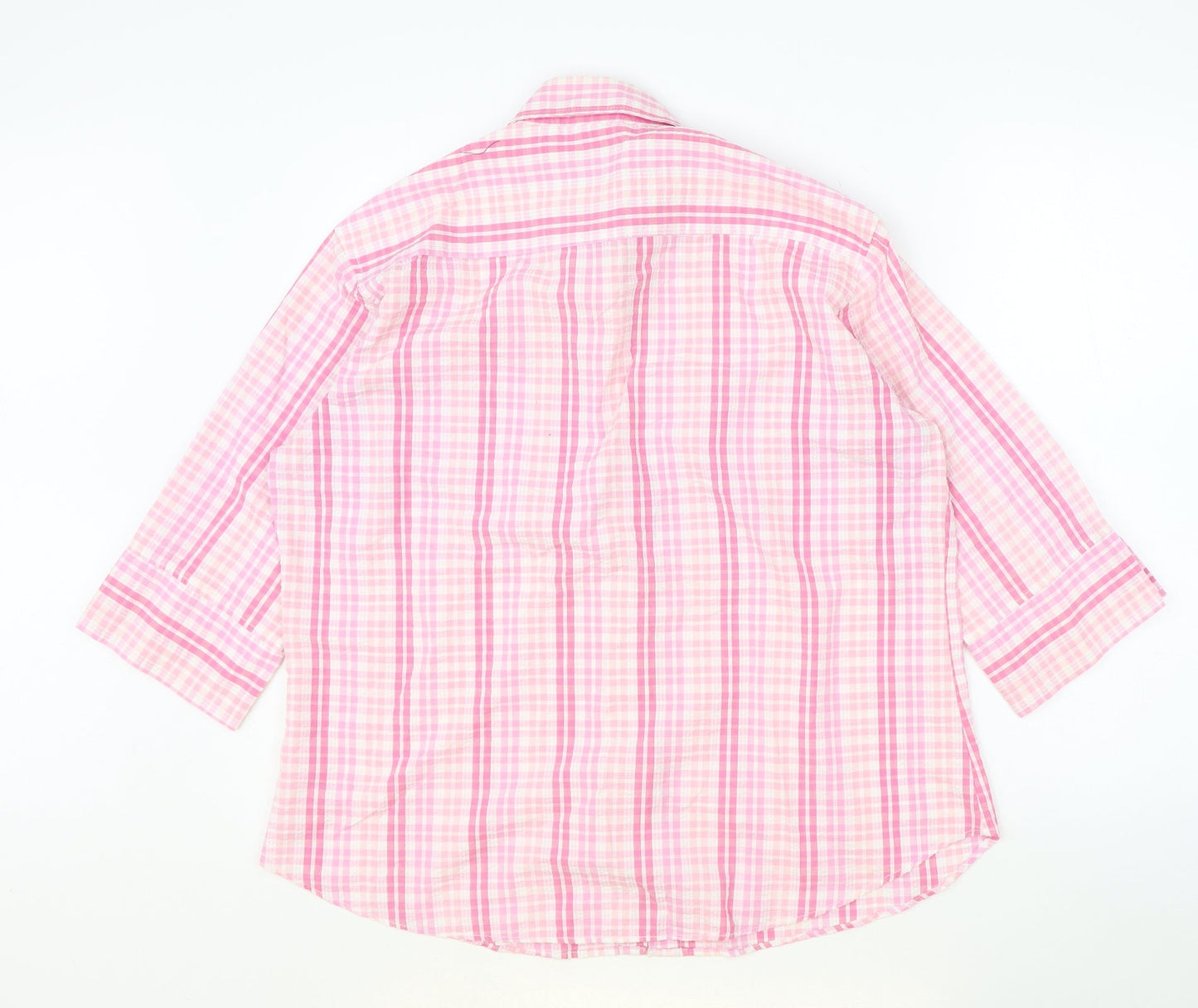 Preworn Womens Pink Geometric Polyester Basic Blouse Size L V-Neck