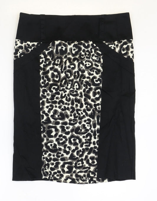 Star Womens Black Animal Print Cotton Straight & Pencil Skirt Size 12 Zip - Leopard Pattern