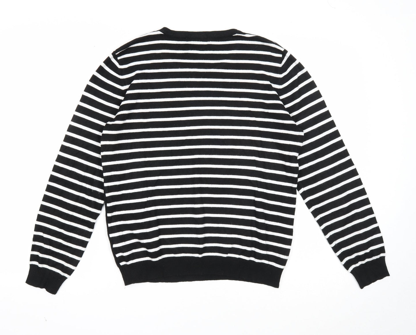 Mudflower Womens Black Scoop Neck Striped Viscose Pullover Jumper Size M