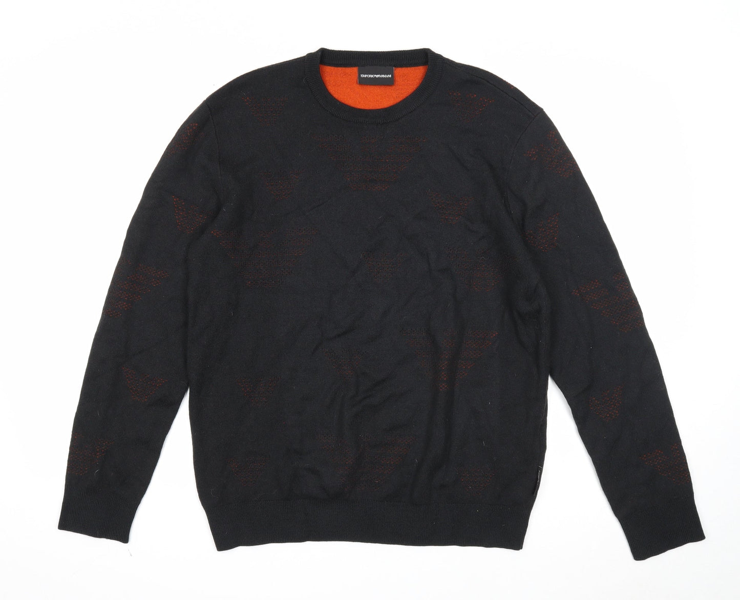 Emporio Armani Mens Black Round Neck Acrylic Pullover Jumper Size XL Long Sleeve