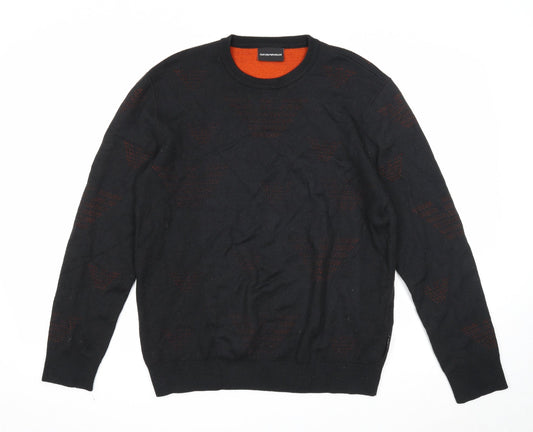 Emporio Armani Mens Black Round Neck Acrylic Pullover Jumper Size XL Long Sleeve
