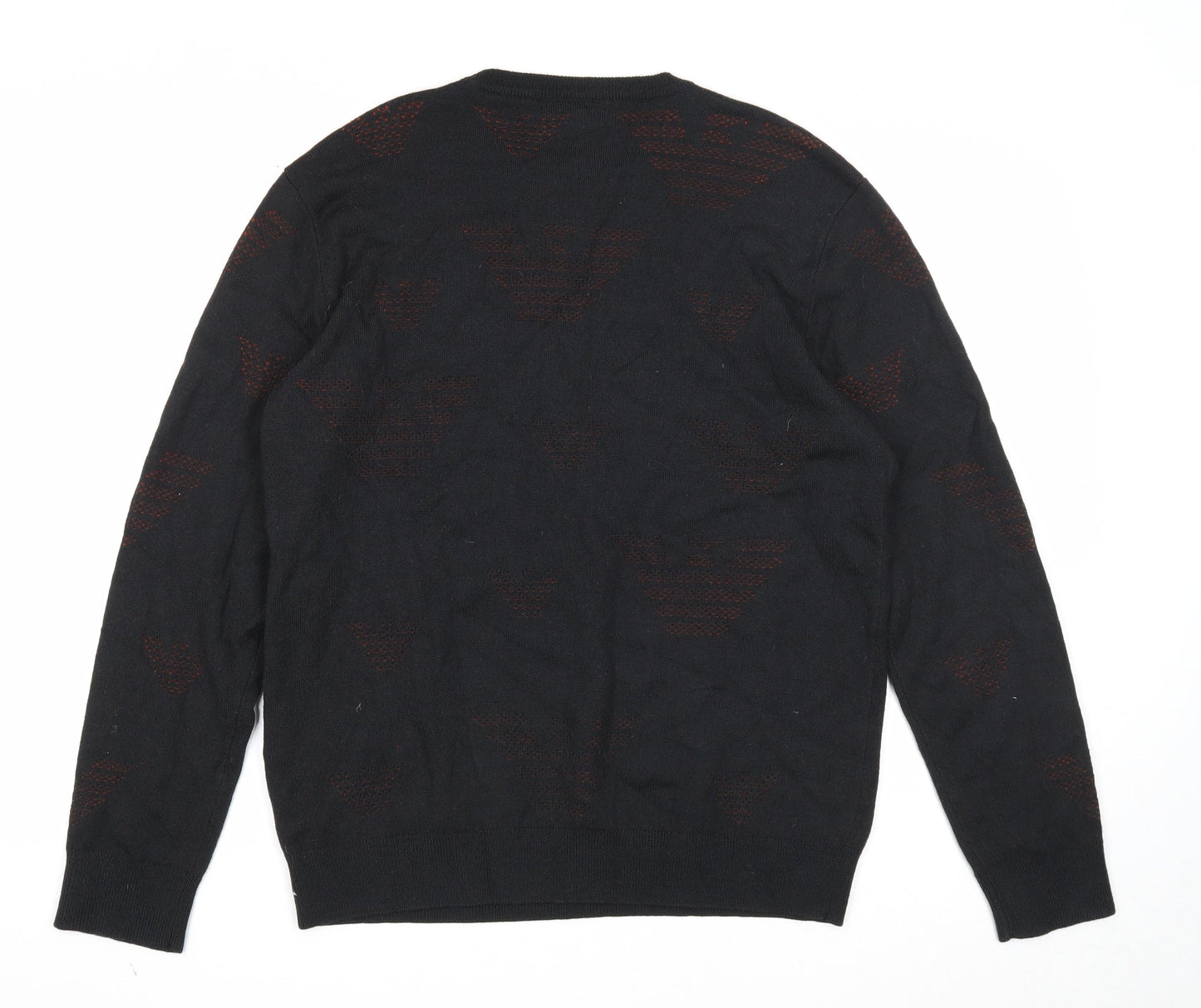 Emporio Armani Mens Black Round Neck Acrylic Pullover Jumper Size XL Long Sleeve