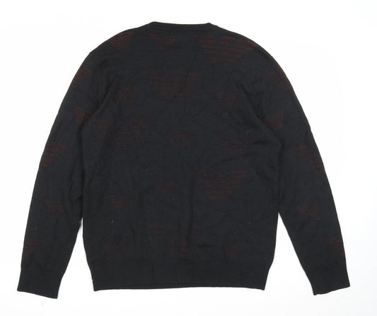 Emporio Armani Mens Black Round Neck Acrylic Pullover Jumper Size XL Long Sleeve