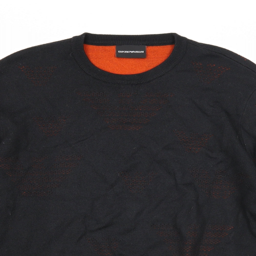 Emporio Armani Mens Black Round Neck Acrylic Pullover Jumper Size XL Long Sleeve