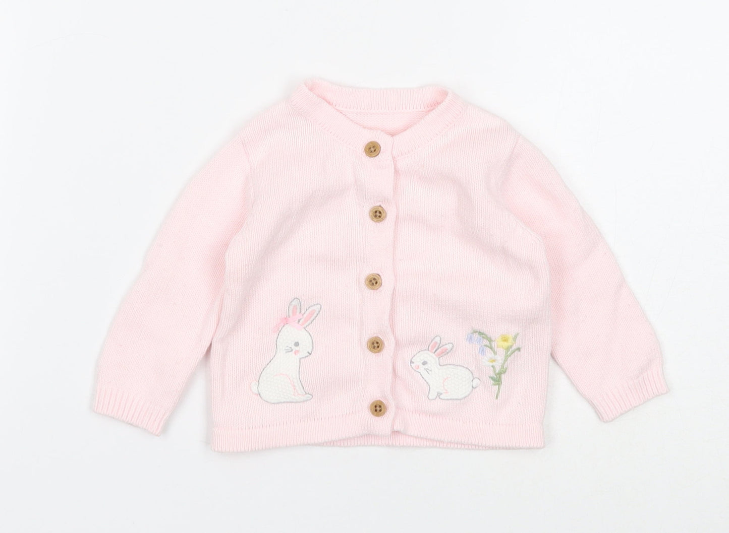 Nutmeg Girls Pink Cotton Pullover Jumper Size 0-3 Months Button - Rabbit