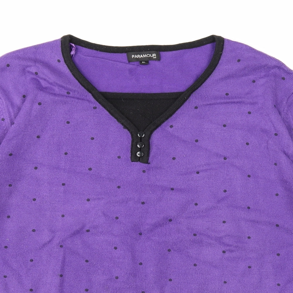 Paramour Womens Purple V-Neck Acrylic Pullover Jumper Size XL