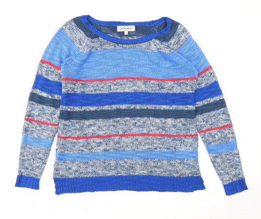 Cherokee Mens Blue Round Neck Striped Acrylic Pullover Jumper Size S Long Sleeve