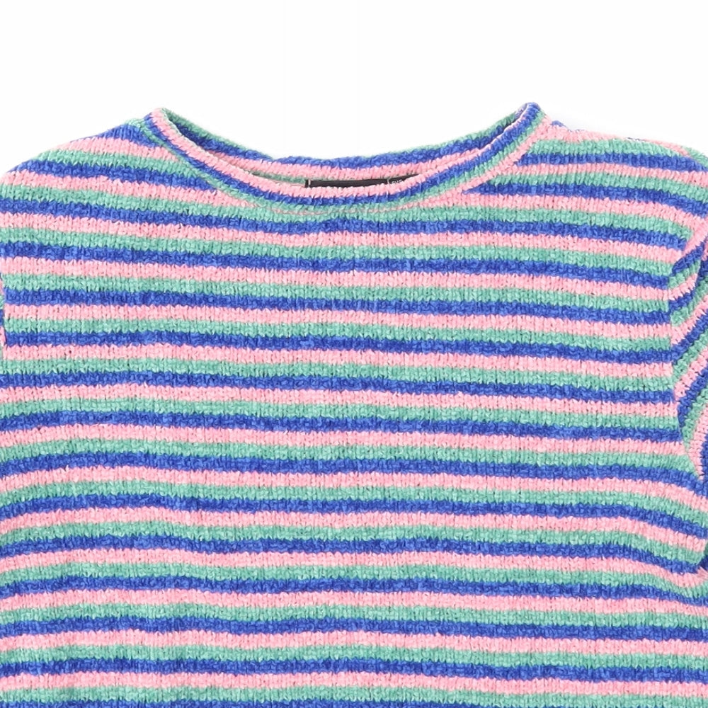 Bershka Womens Multicoloured Round Neck Striped Acrylic Pullover Jumper Size S