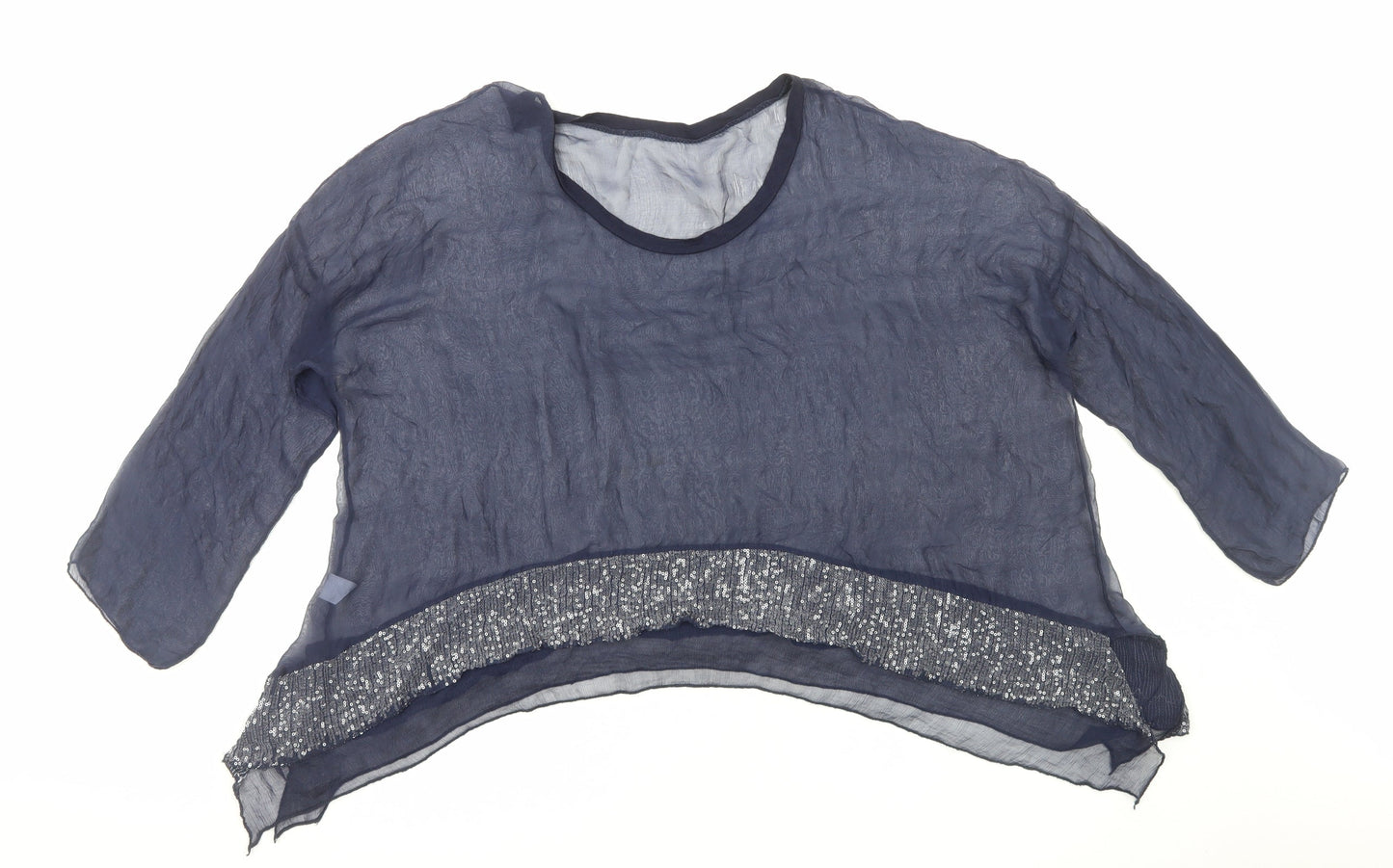 Preworn Womens Blue Polyester Cropped Blouse Size L Scoop Neck