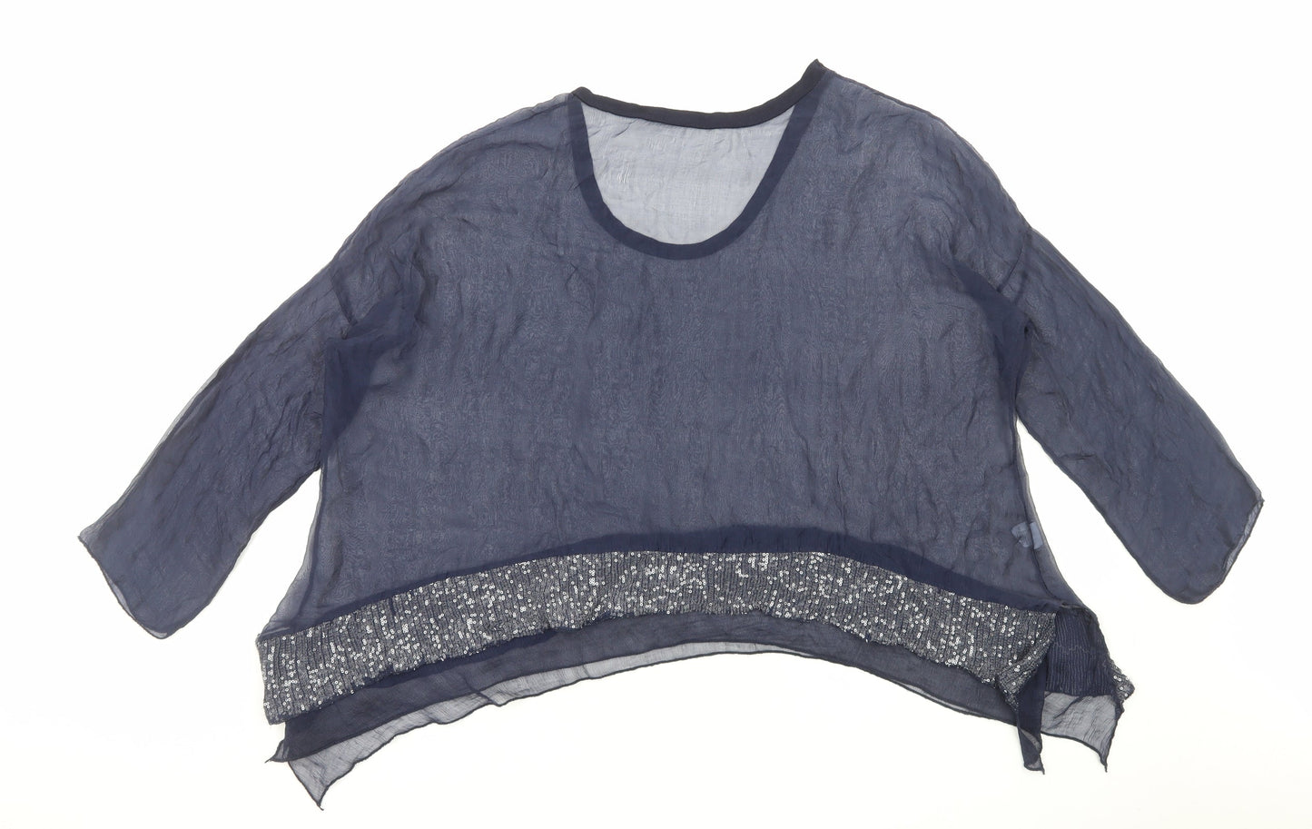Preworn Womens Blue Polyester Cropped Blouse Size L Scoop Neck