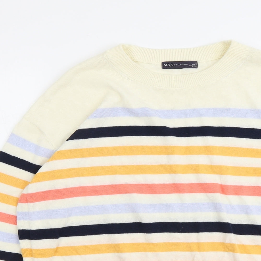 Marks and Spencer Womens Multicoloured Round Neck Striped Cotton Pullover Jumper Size M