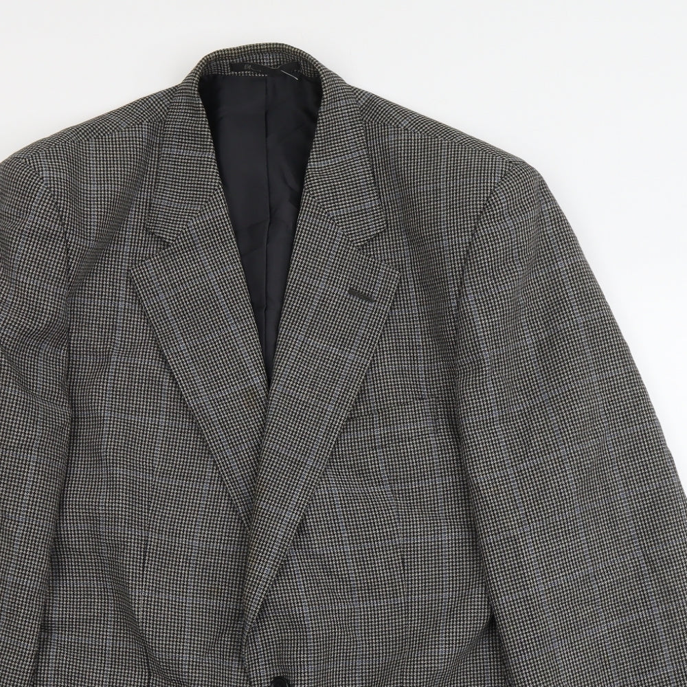 BHS Mens Brown Plaid Polyester Jacket Blazer Size L Regular