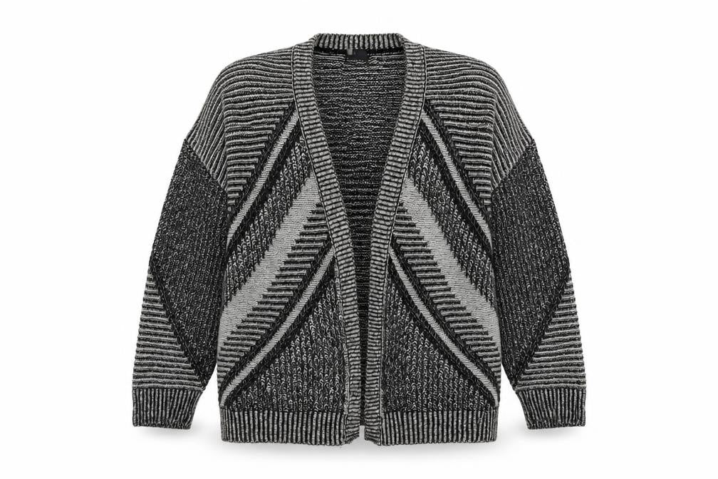 Sparkle & Fade Womens Black V-Neck Geometric Acrylic Cardigan Jumper Size L