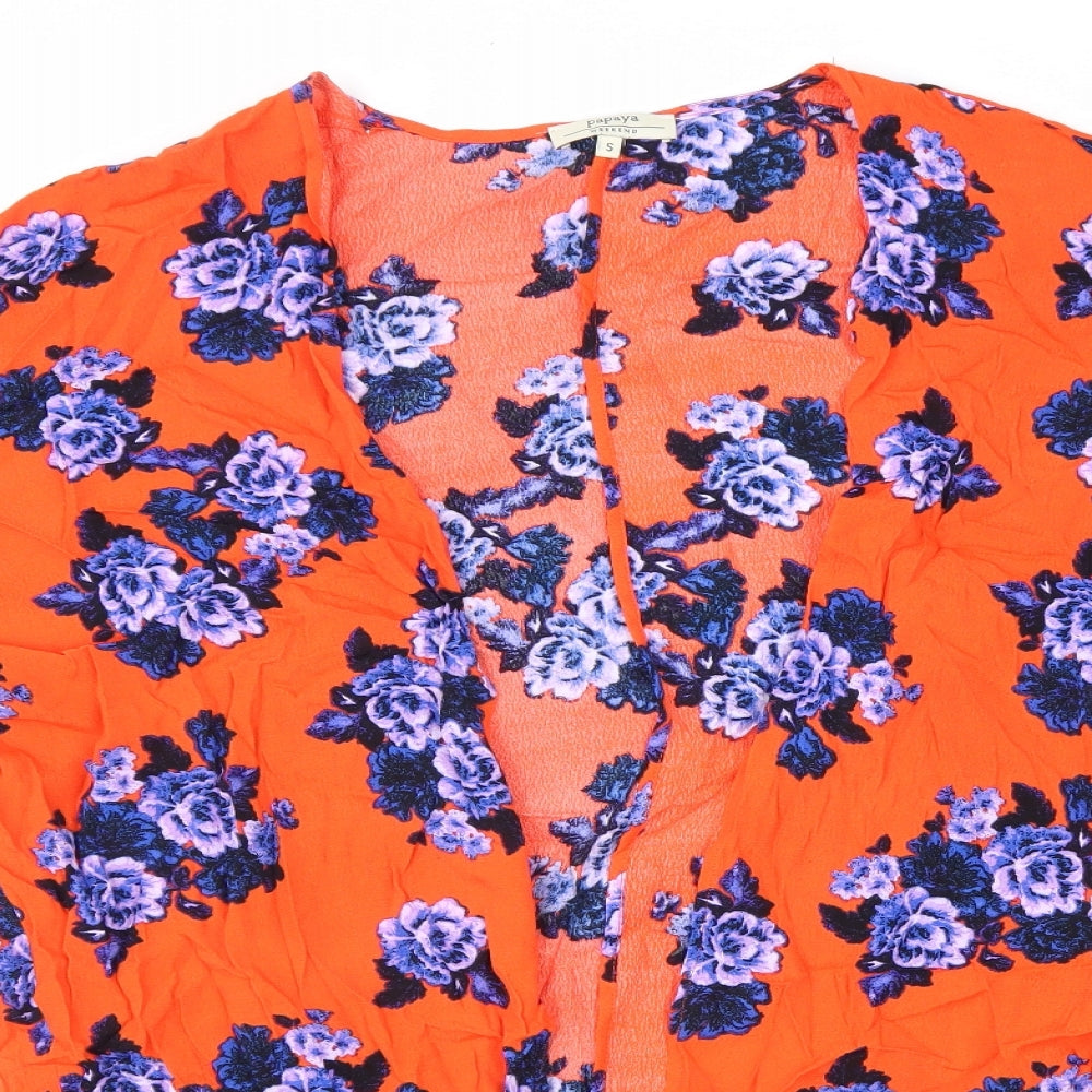 Papaya Womens Red Floral Viscose Kimono Blouse Size S V-Neck