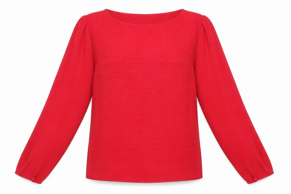 Preworn Womens Red Geometric Polyester Basic Blouse Size 10 Round Neck