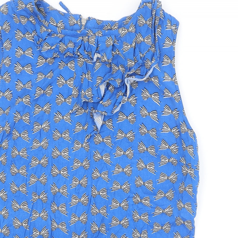 Oasis Womens Blue Geometric Viscose Basic Tank Size 10 Round Neck - Bow Print