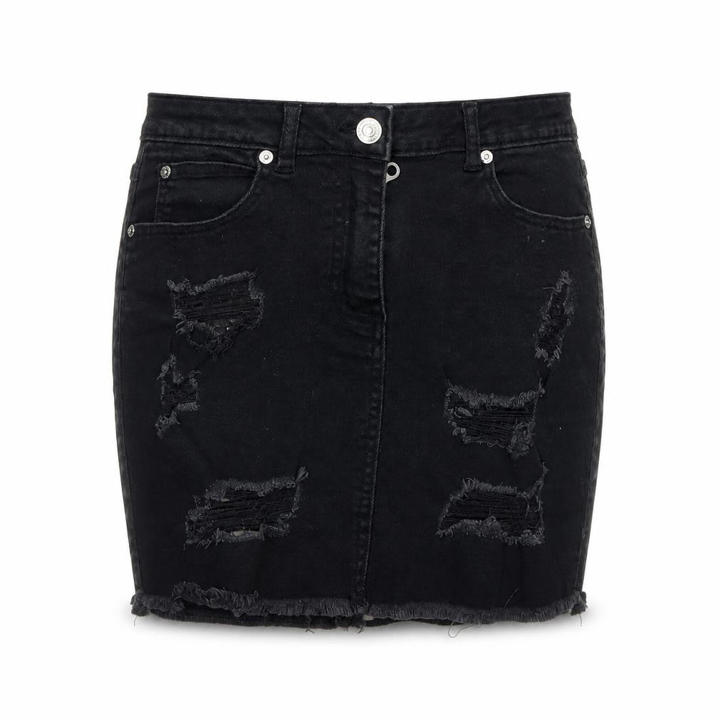 PARISIAN SIGNATURE Womens Black Cotton Mini Skirt Size 10 Zip - Distressed Look