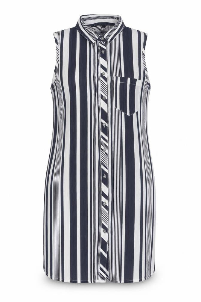 Debenhams Womens Multicoloured Striped Viscose Tunic Button-Up Size 12 V-Neck