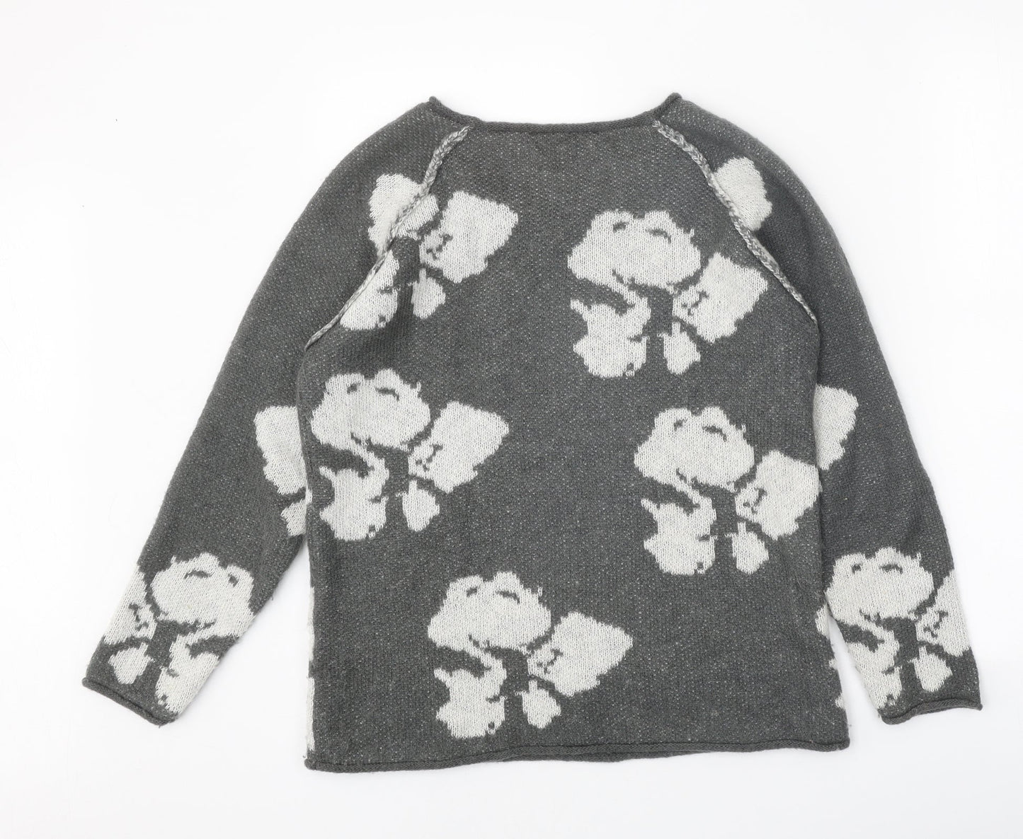 Marks and Spencer Womens Grey Scoop Neck Geometric Acrylic Pullover Jumper Size 10