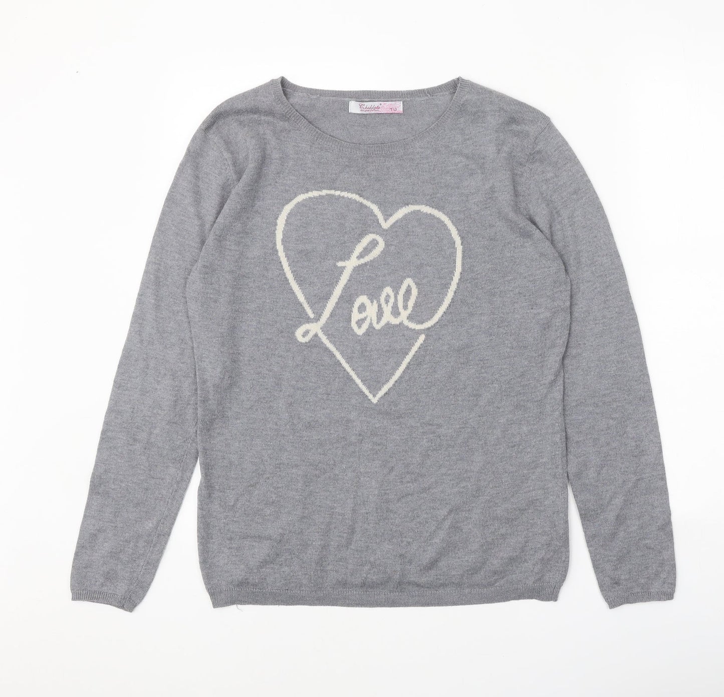 Chocolate Womens Grey Scoop Neck Polyester Pullover Jumper One Size - Love