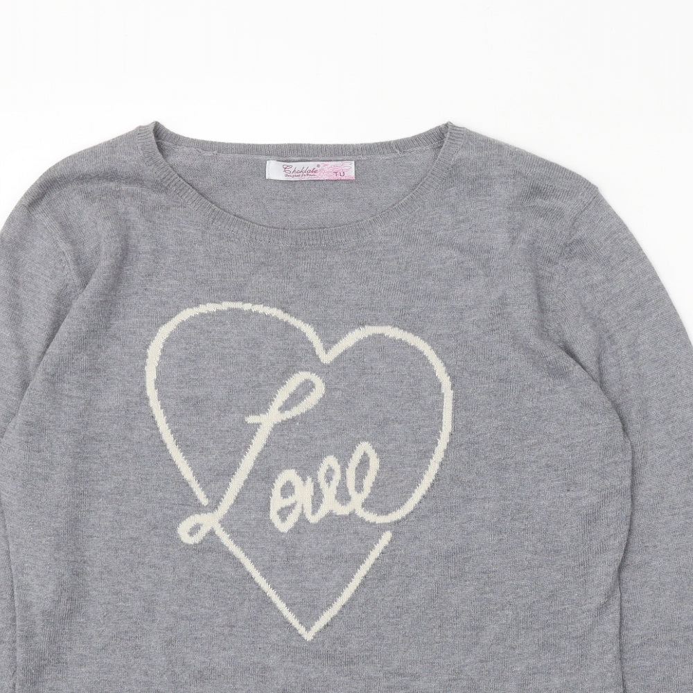 Chocolate Womens Grey Scoop Neck Polyester Pullover Jumper One Size - Love