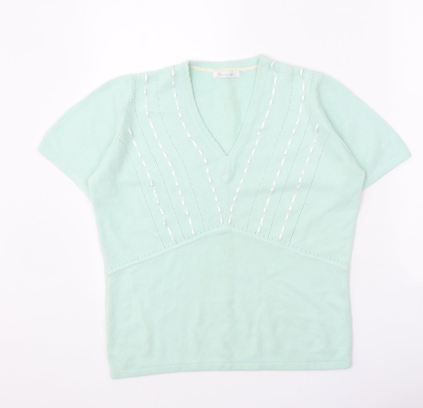 Berkertex Womens Green V-Neck Acrylic Pullover Jumper Size 14