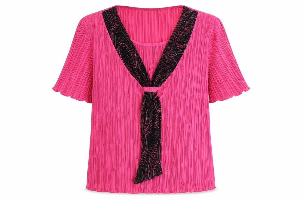 Kate Lilly Womens Pink Geometric Polyester Basic Blouse Size 16 Round Neck