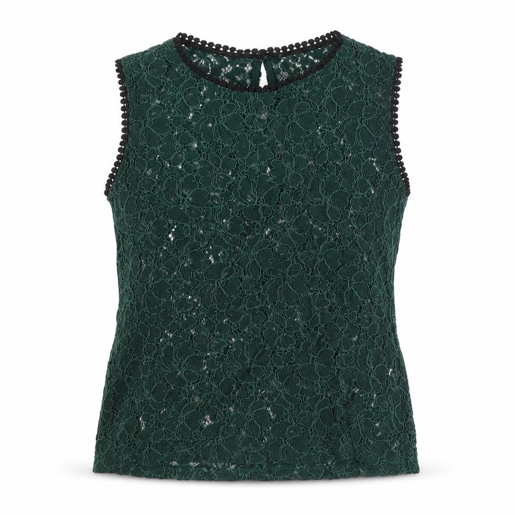 Adiva Womens Green Geometric Cotton Basic Tank Size S Round Neck
