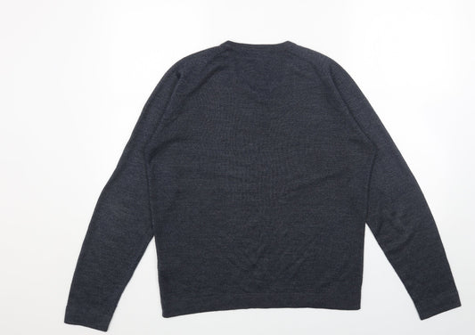 Burton Mens Blue V-Neck Striped Acrylic Pullover Jumper Size S Long Sleeve