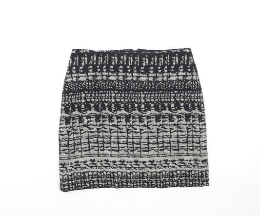 Marks and Spencer Womens Black Geometric Cotton Bandage Skirt Size 8 Zip