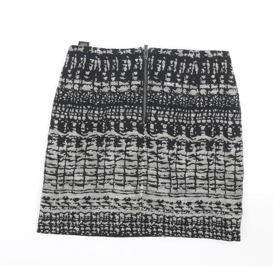 Marks and Spencer Womens Black Geometric Cotton Bandage Skirt Size 8 Zip