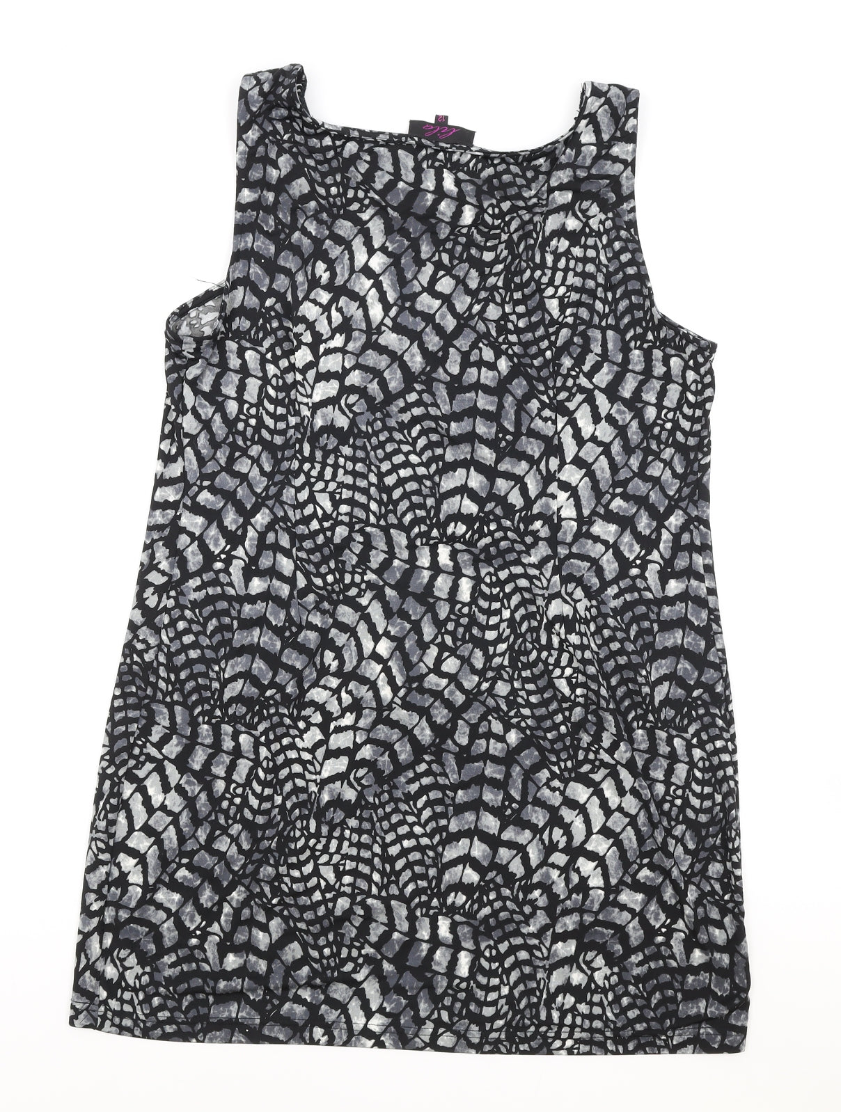 Lila Womens Grey Geometric Viscose A-Line Size 12 Scoop Neck Pullover