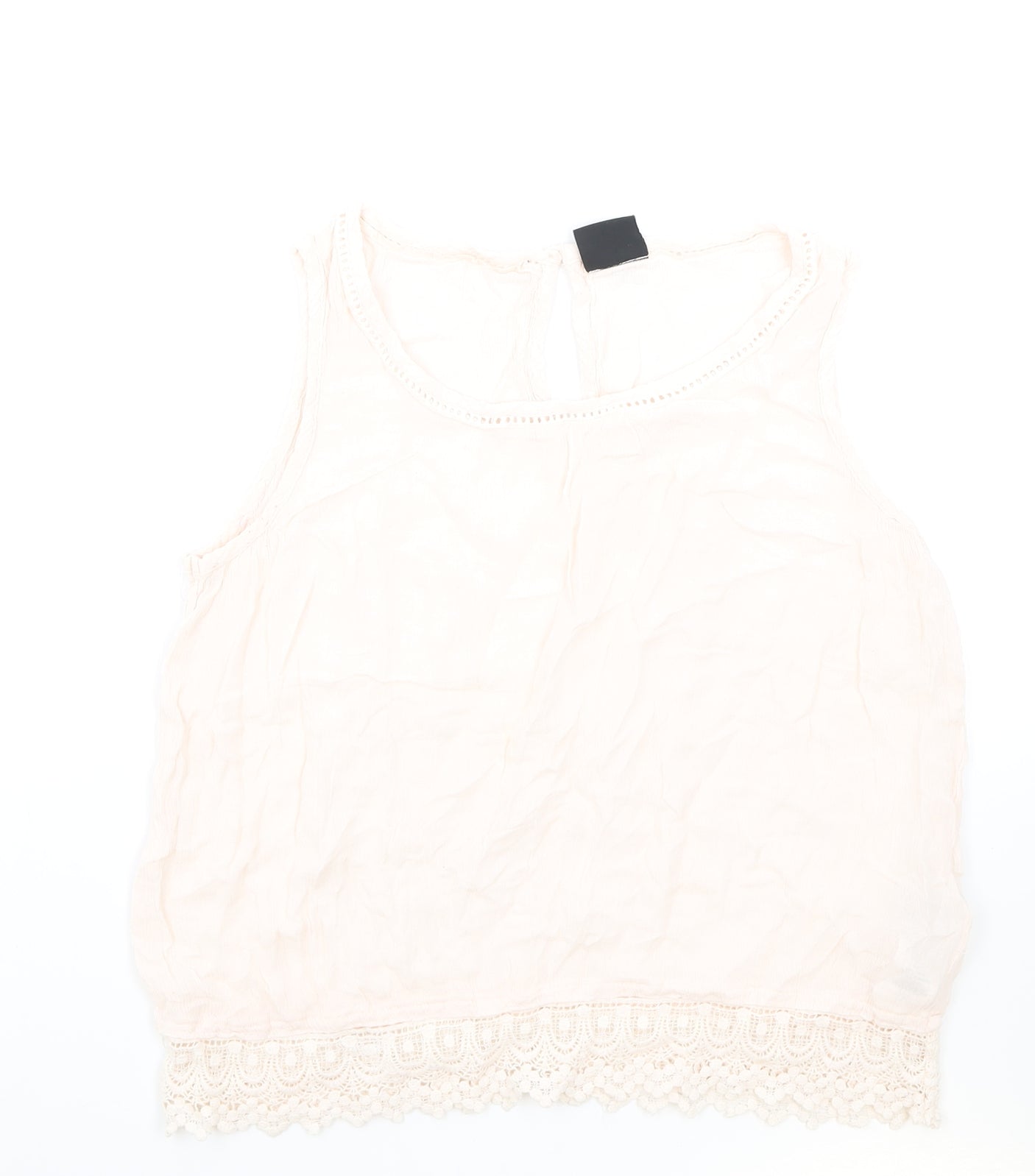 VILA Womens Pink Viscose Basic Tank Size S Round Neck - Lace Detail