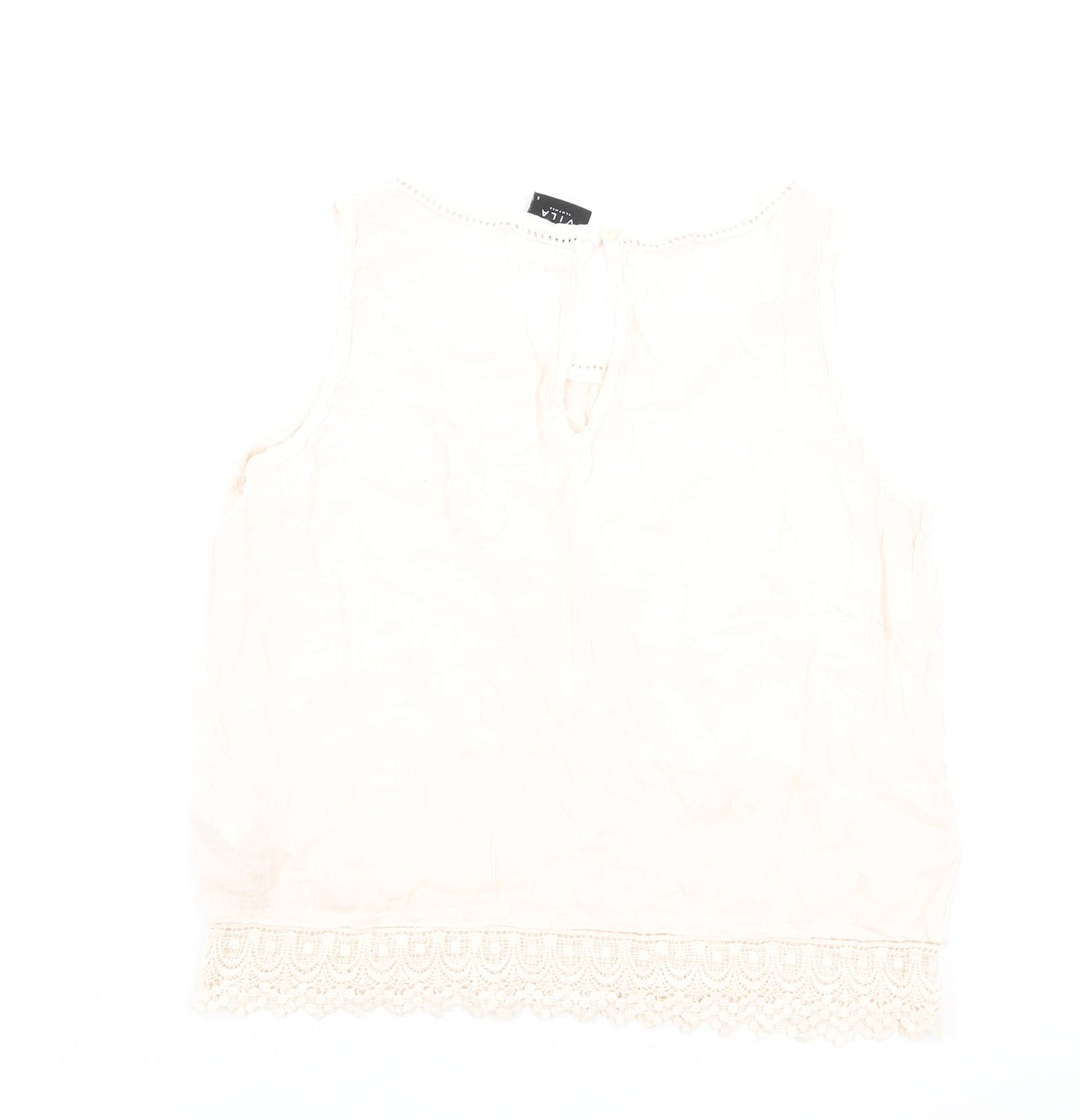 VILA Womens Pink Viscose Basic Tank Size S Round Neck - Lace Detail