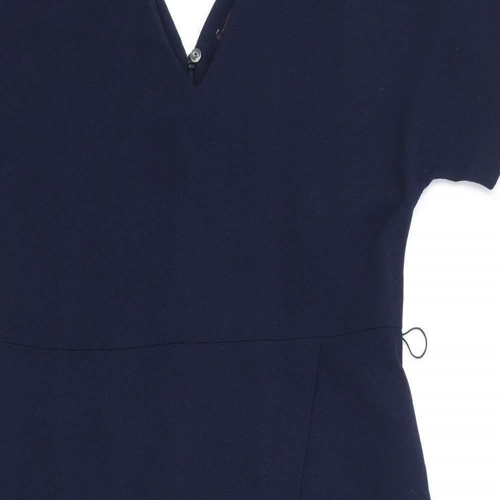 Marks and Spencer Womens Blue Polyester A-Line Size 14 V-Neck Zip