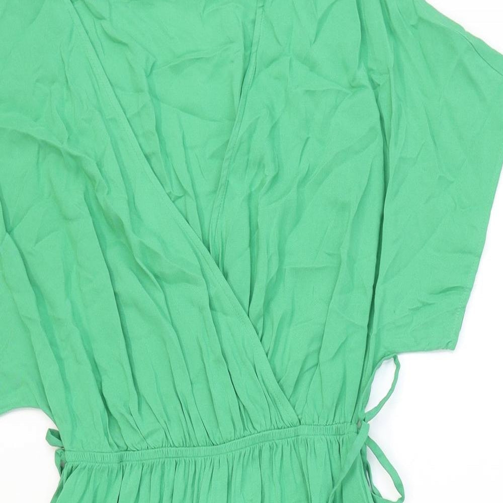 Marks and Spencer Womens Green Viscose Fit & Flare Size 6 V-Neck Pullover