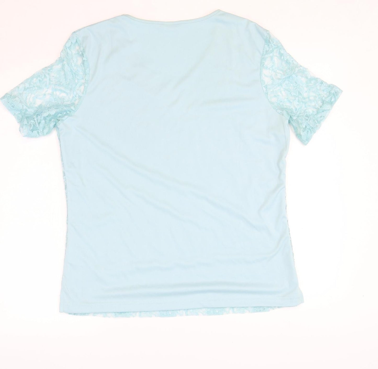 Damart Womens Blue Geometric Polyester Basic T-Shirt Size M V-Neck
