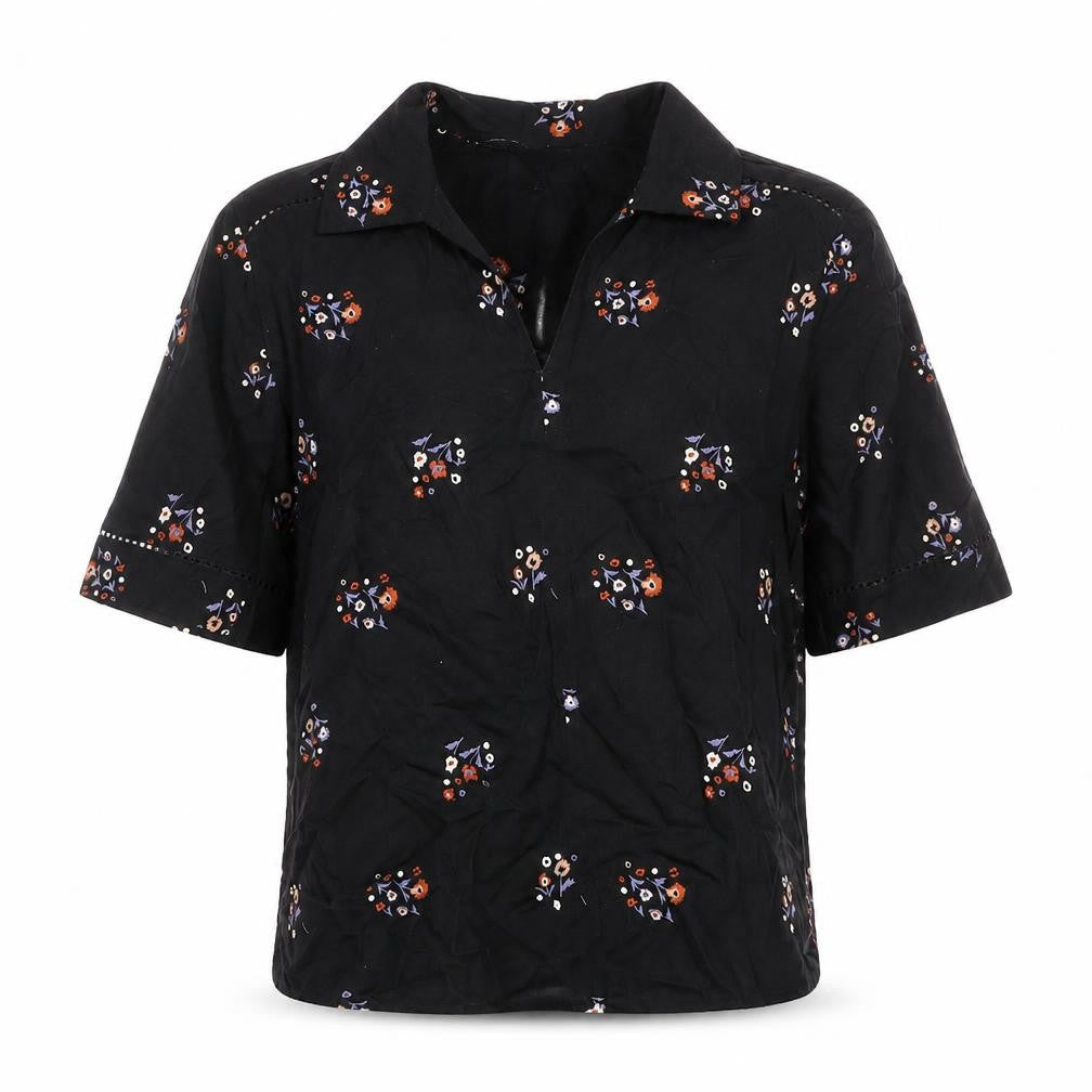 Marks and Spencer Womens Black Geometric Viscose Basic Blouse Size 8 V-Neck
