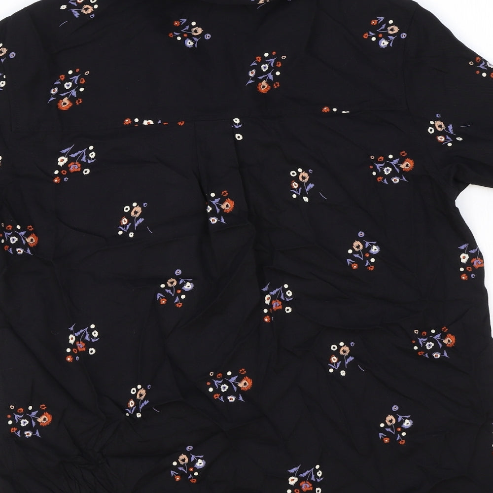 Marks and Spencer Womens Black Geometric Viscose Basic Blouse Size 8 V-Neck