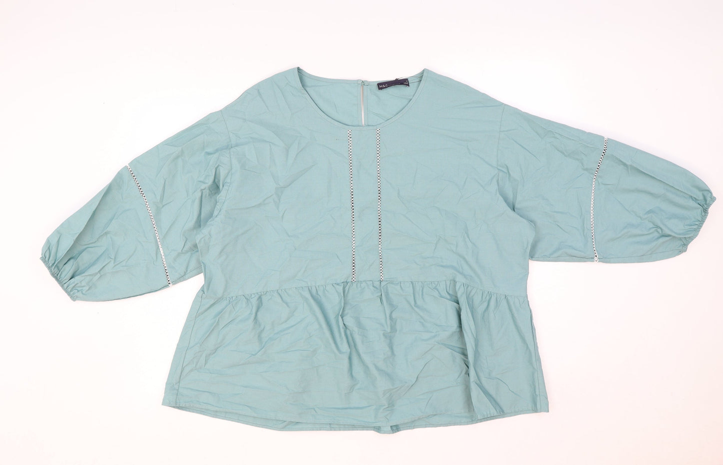 Marks and Spencer Womens Green 100% Cotton Basic Blouse Size 16 Round Neck