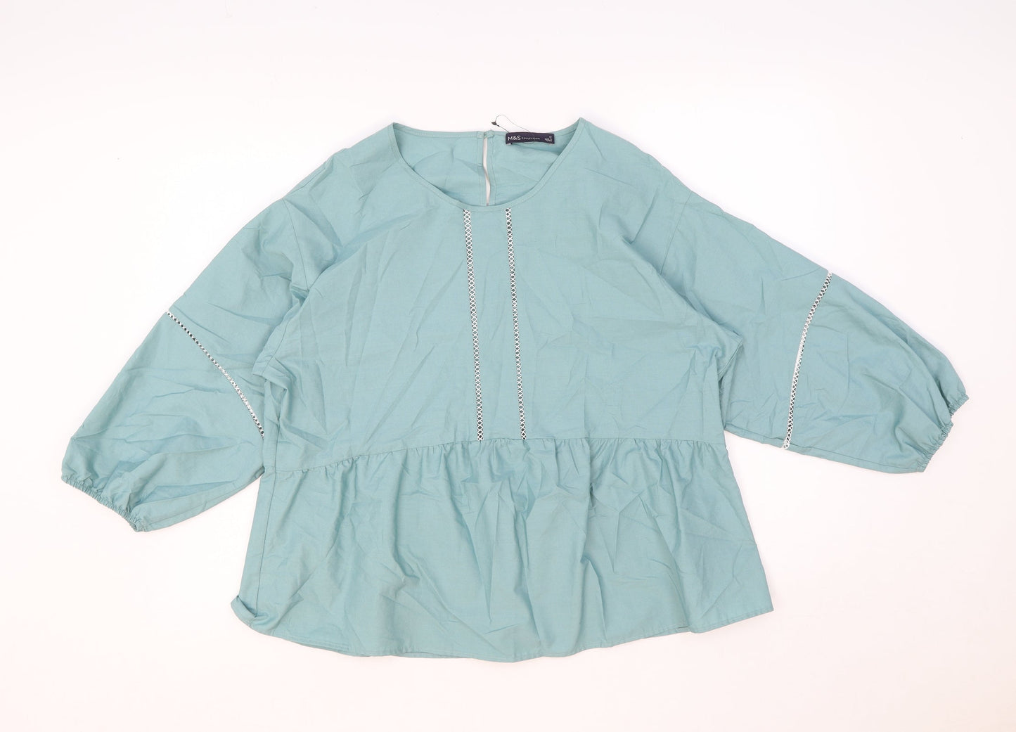 Marks and Spencer Womens Green Cotton Basic Blouse Size 12 Round Neck
